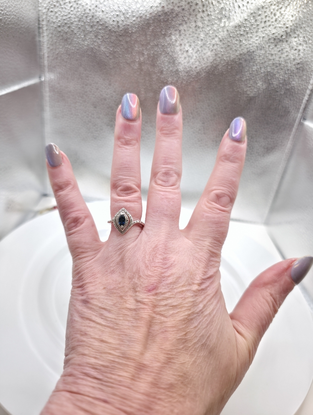 Narural And Elegant Blue Sapphire And Diamond Ring - Picture 8 of 9